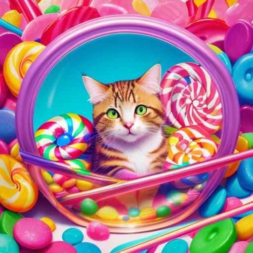 Candy Cat Hyperrealistic Digital Illustration