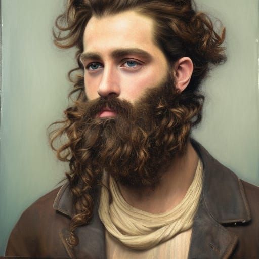 Detailed Oil Painting of a Handsome Bearded Man