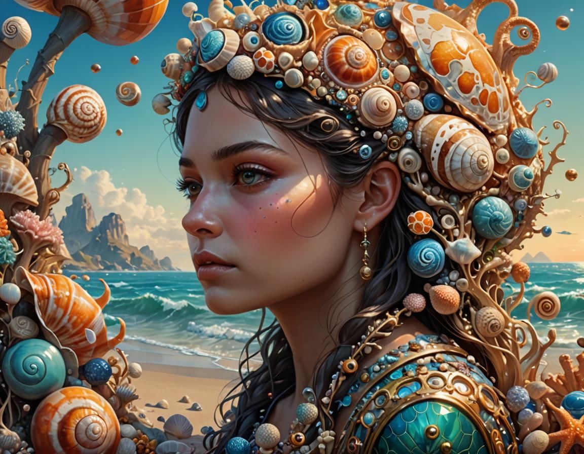 Surreal Shore Landscape with Exotic Sea Creatures