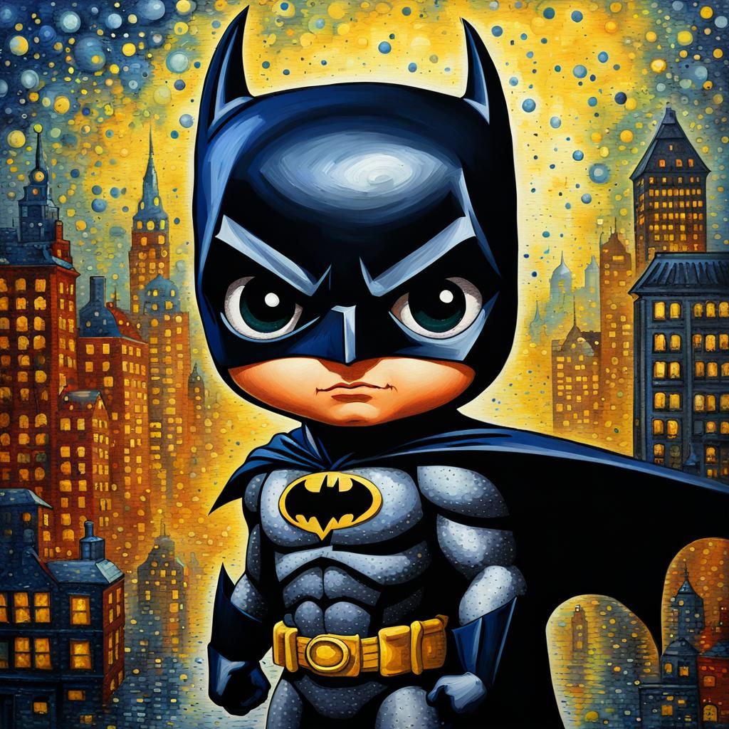 Pointillism Masterpiece Kid Batman Gotham City Scene