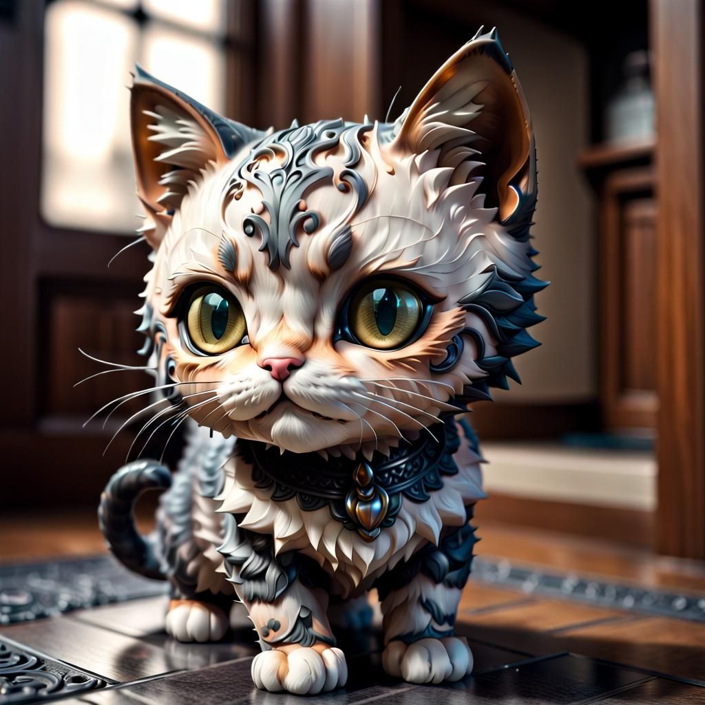 Hyperrealistic Chibi Cat with Intricate Details