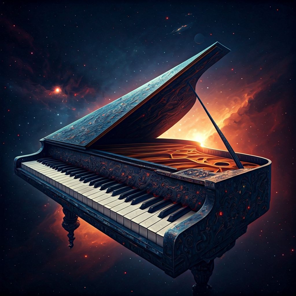 Sentient Grand Piano Starship Drifting Through Space
