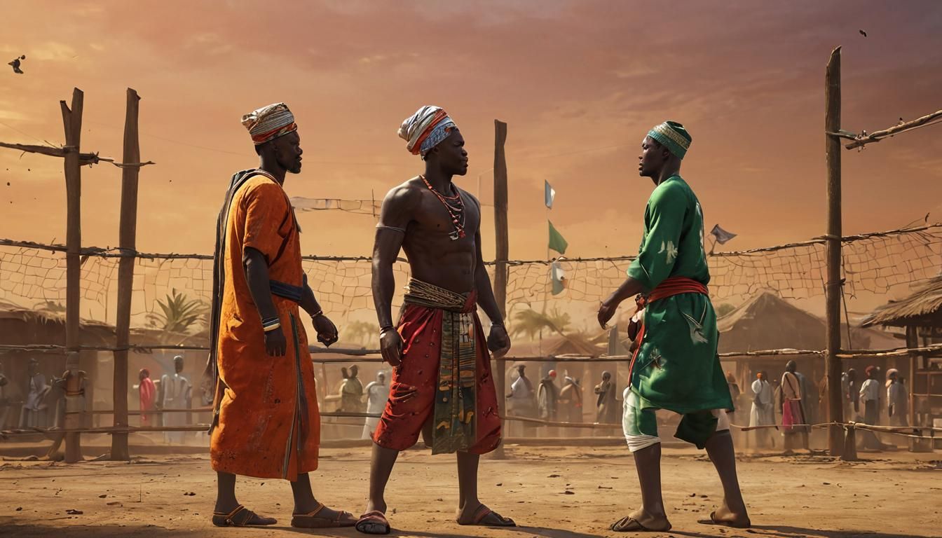 Nigerian Dambe Arena Concept Art in Vibrant Village