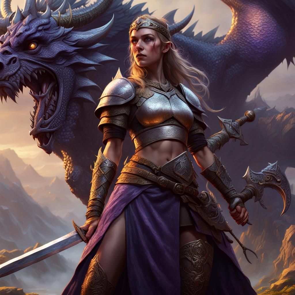 Viking Princess Commands Dragons: Dark Fantasy Art