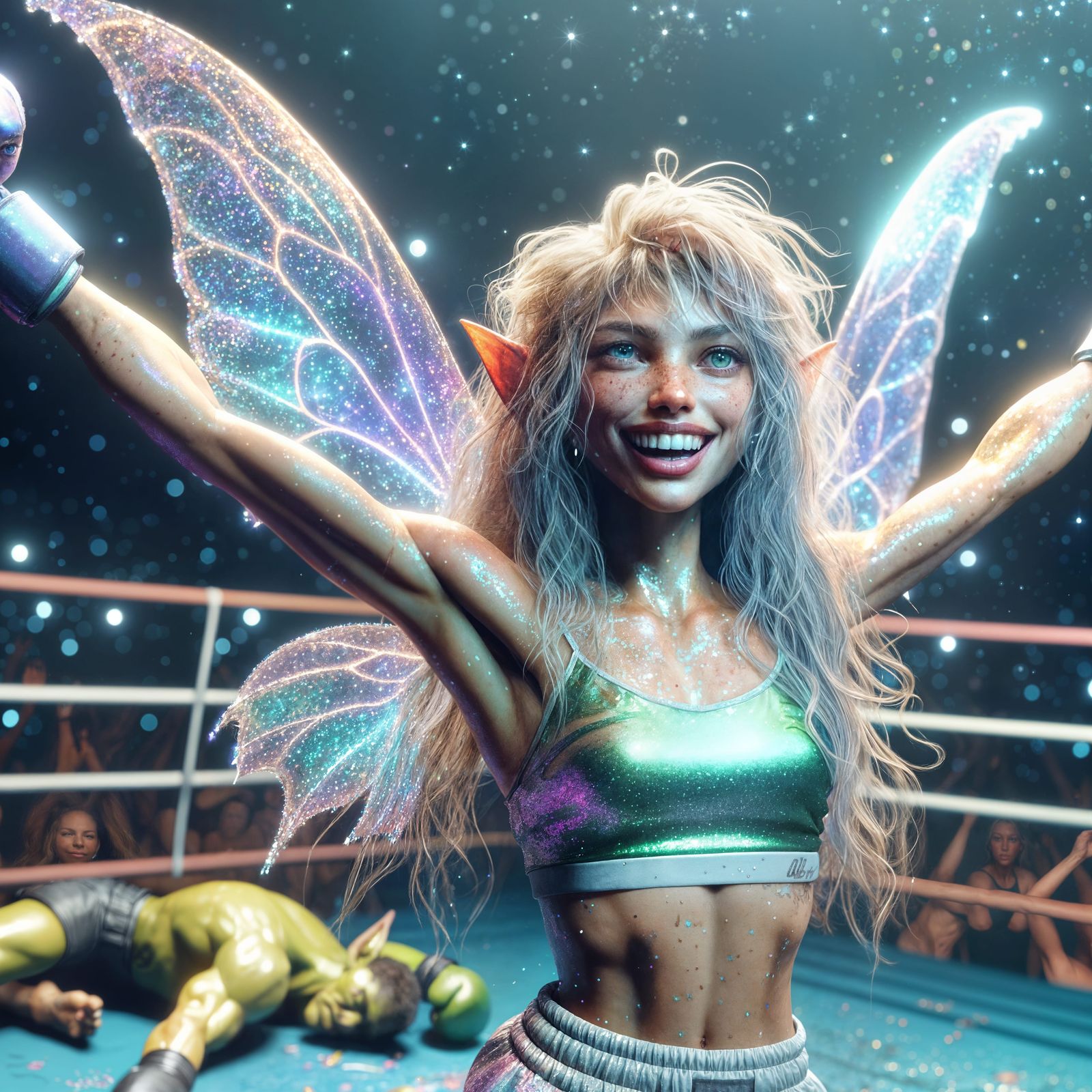 Victorious Fairy Boxer in a Fantasy Ring