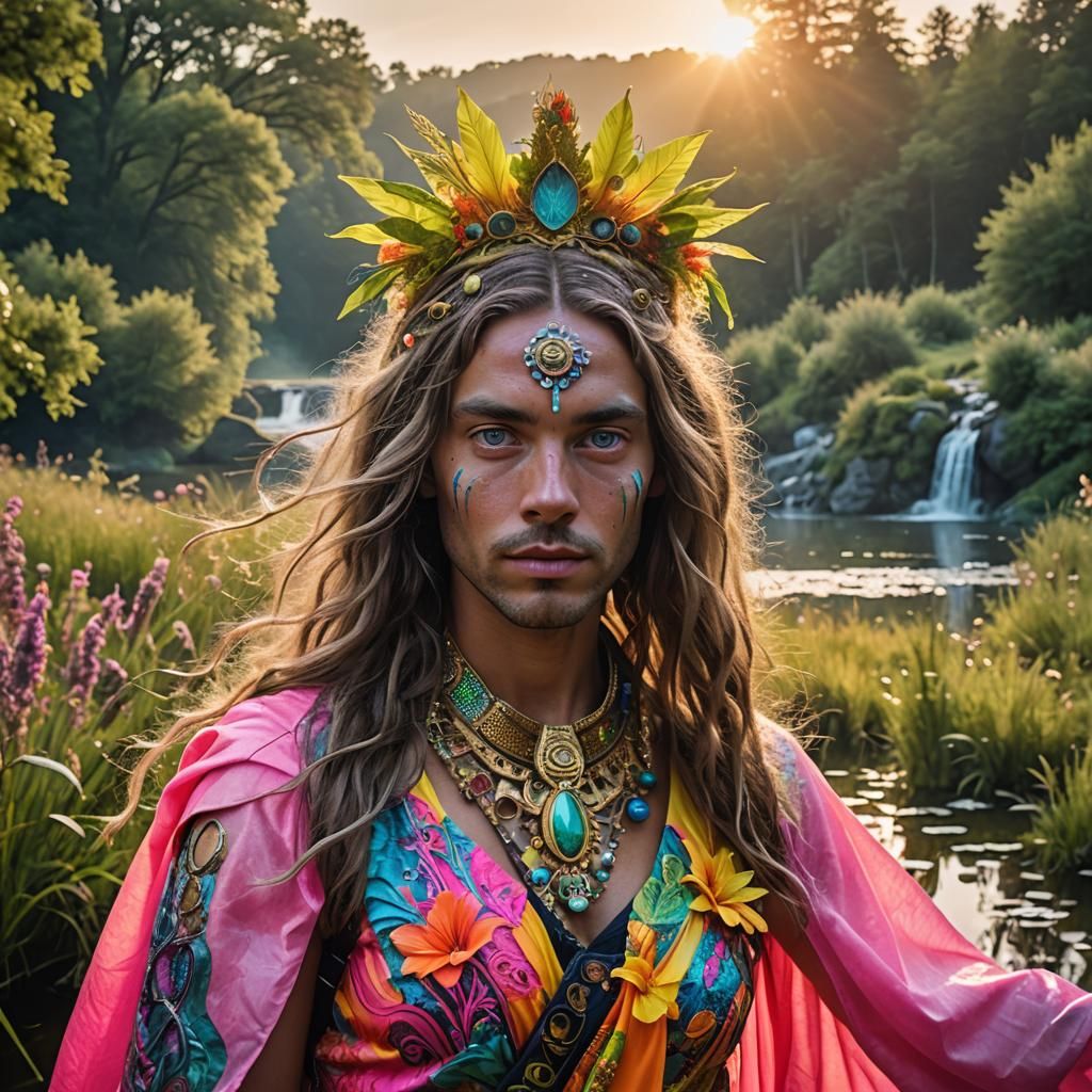 Surprised Festivalgoer in Neon Toga, Digital Art