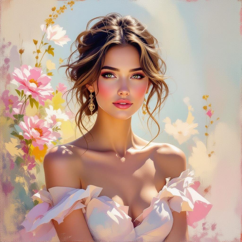 Impressionistic Painting with Romanticism and Shimmering Gol...