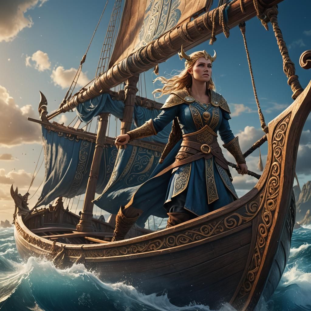 Viking Sailor on Serene Seas: Norse Fantasy Art