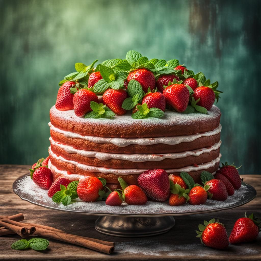 Rustic Strawberry Cake with Cinnamon and Mint