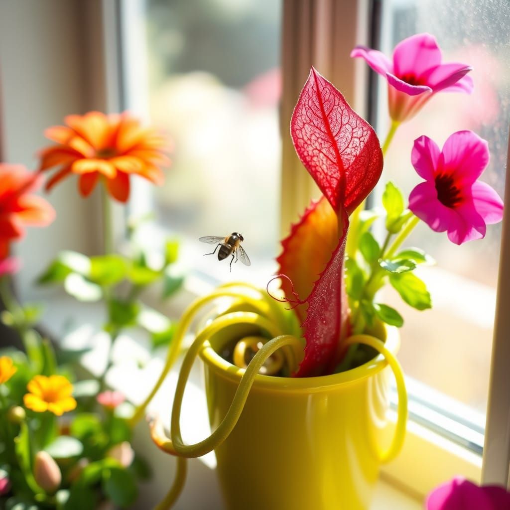 Surreal Carnivorous Garden Blooms in Vibrant Colors