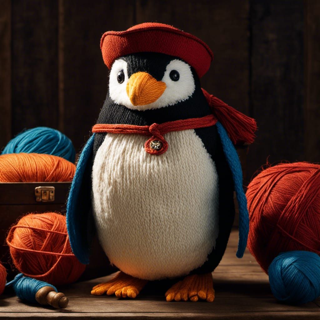 Captain Pingu found a treasure of yarn! 🧶