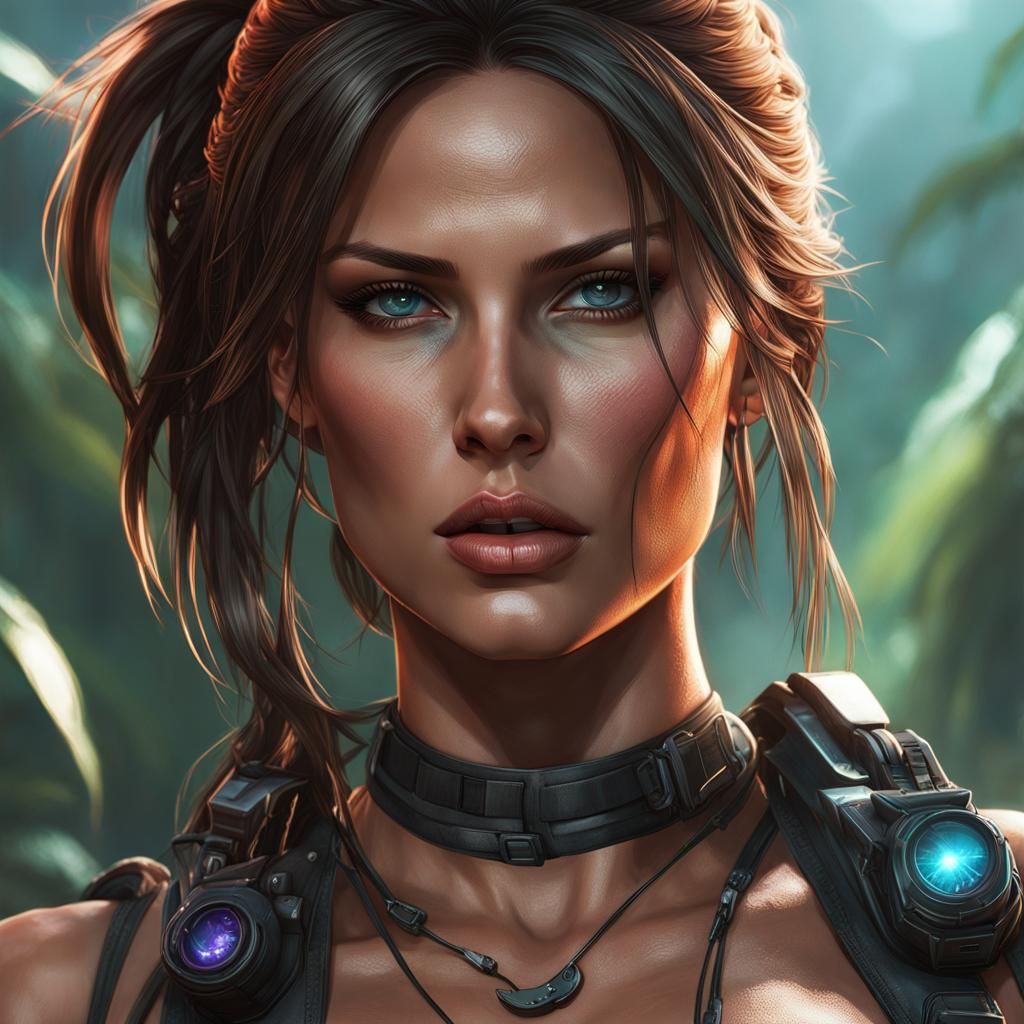 Lara Croft Cyberpunk Portrait on Alien World
