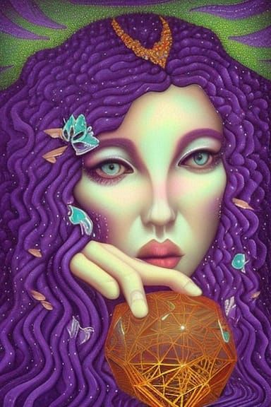 Enchantress Portrait with Purple Sphere in Surrealist Style