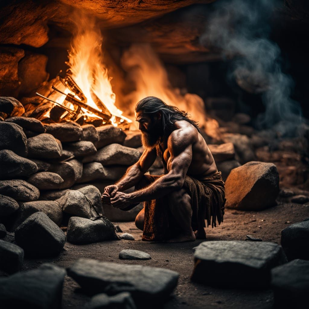 Cinematic Cave Painting by Firelight