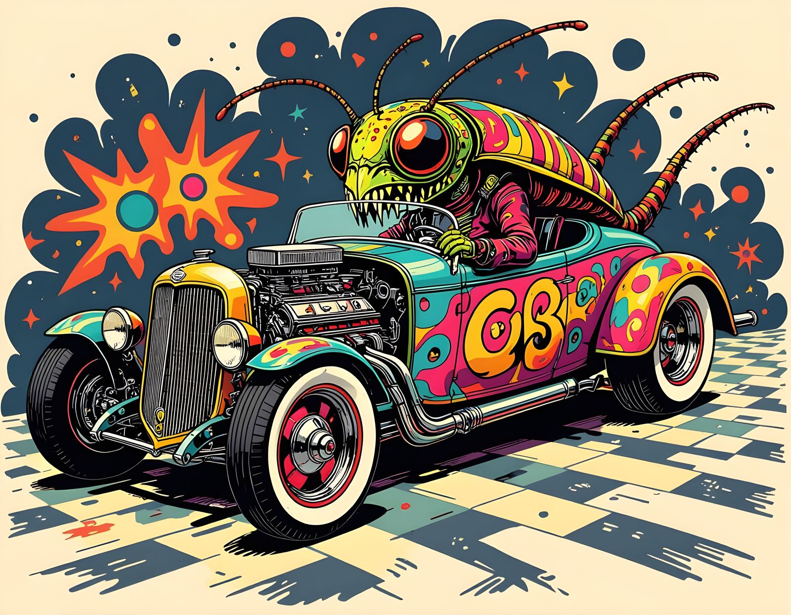 Bizarre Rat Fink Hot Rod Art, Beatnik Style