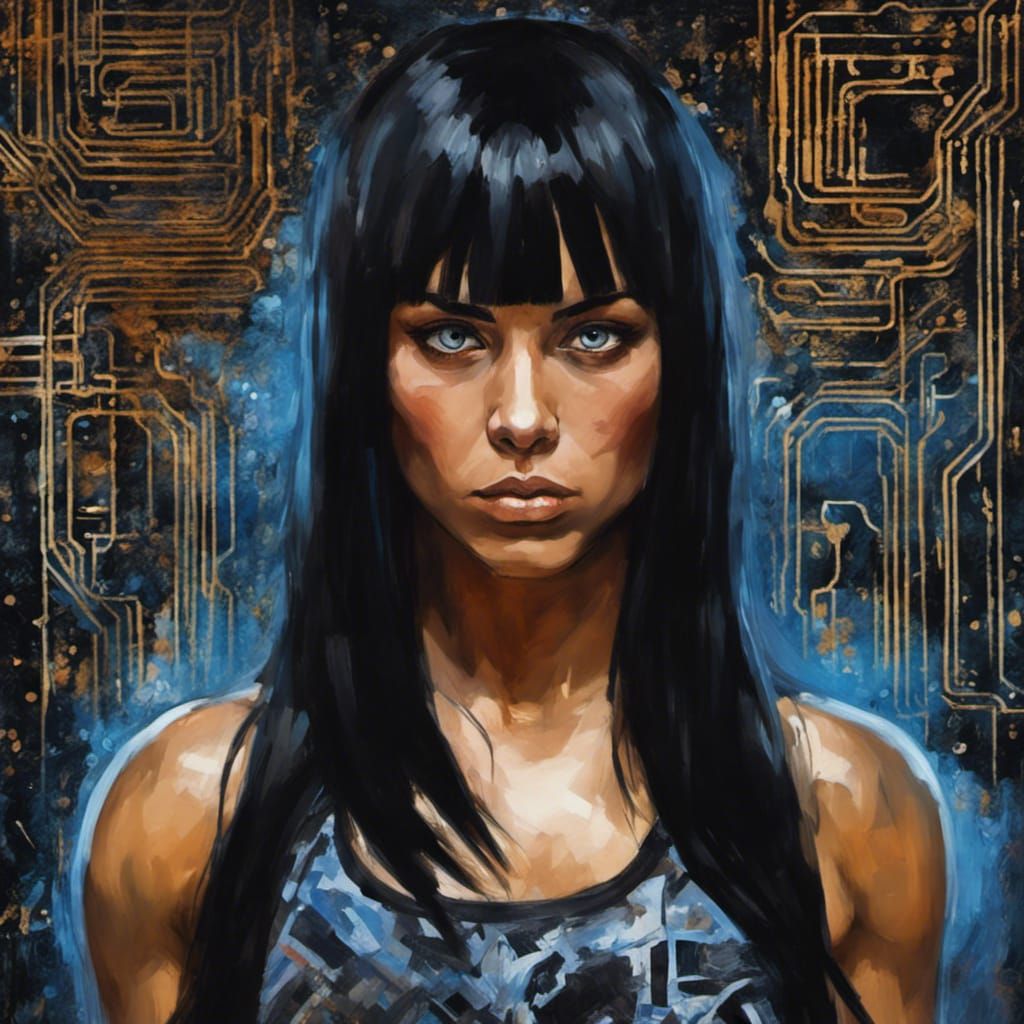 Impressionistic Portrait of Goth Woman as Boxer