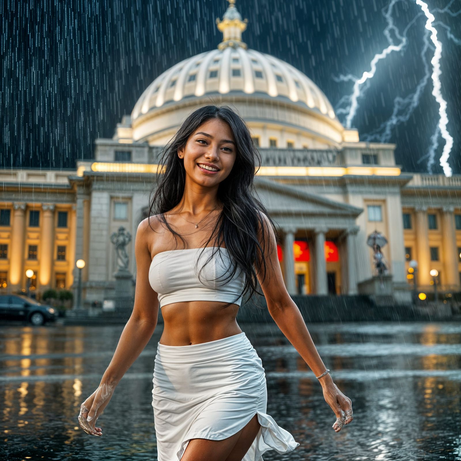Filipina Beauty Smiles in Oslo Downpour