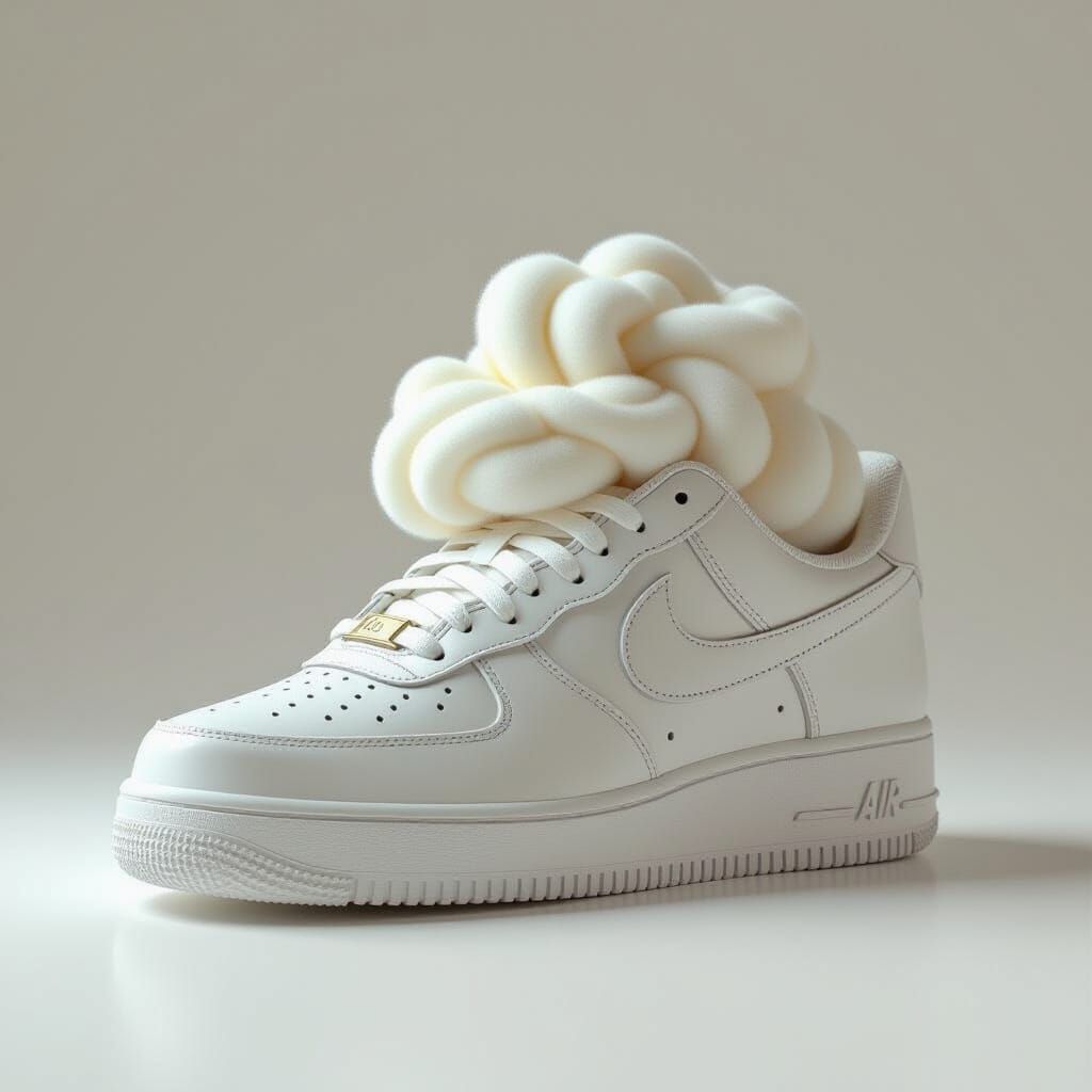Hyperrealistic Curl Resting in White Nike Shoe