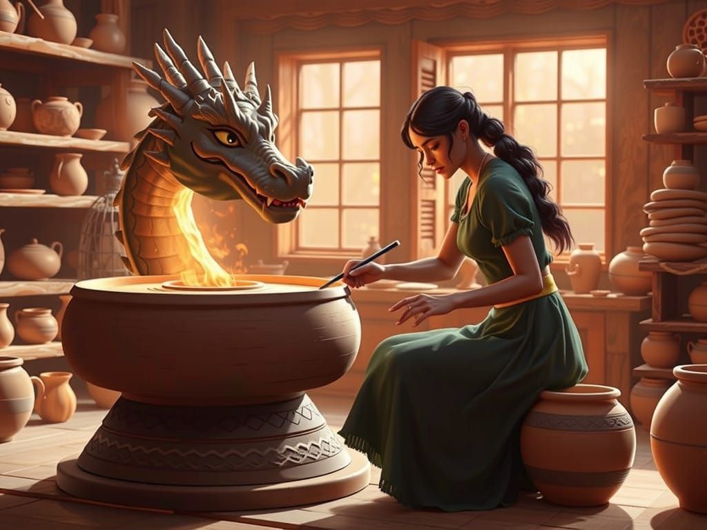 Mysterious Dragon Clay Sculpture Forming on Pottery Wheel