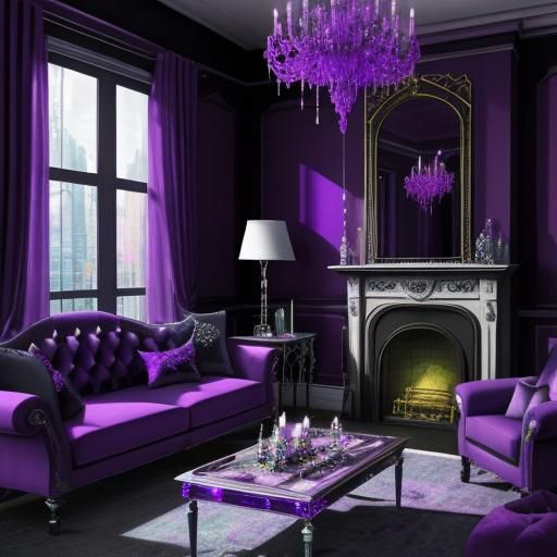 Epic outrageously gorgeous Gothic purple living room
