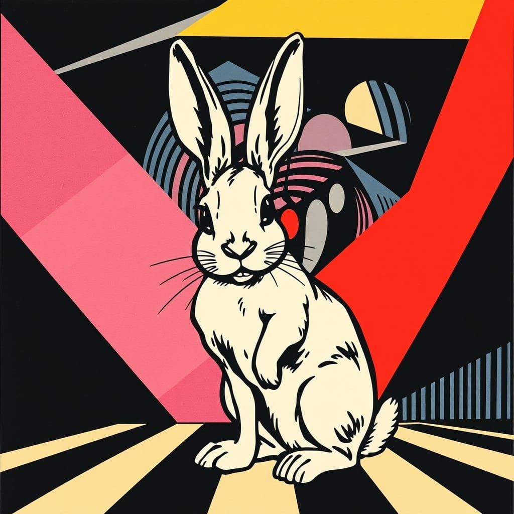 Geometric Woodcut Rabbit