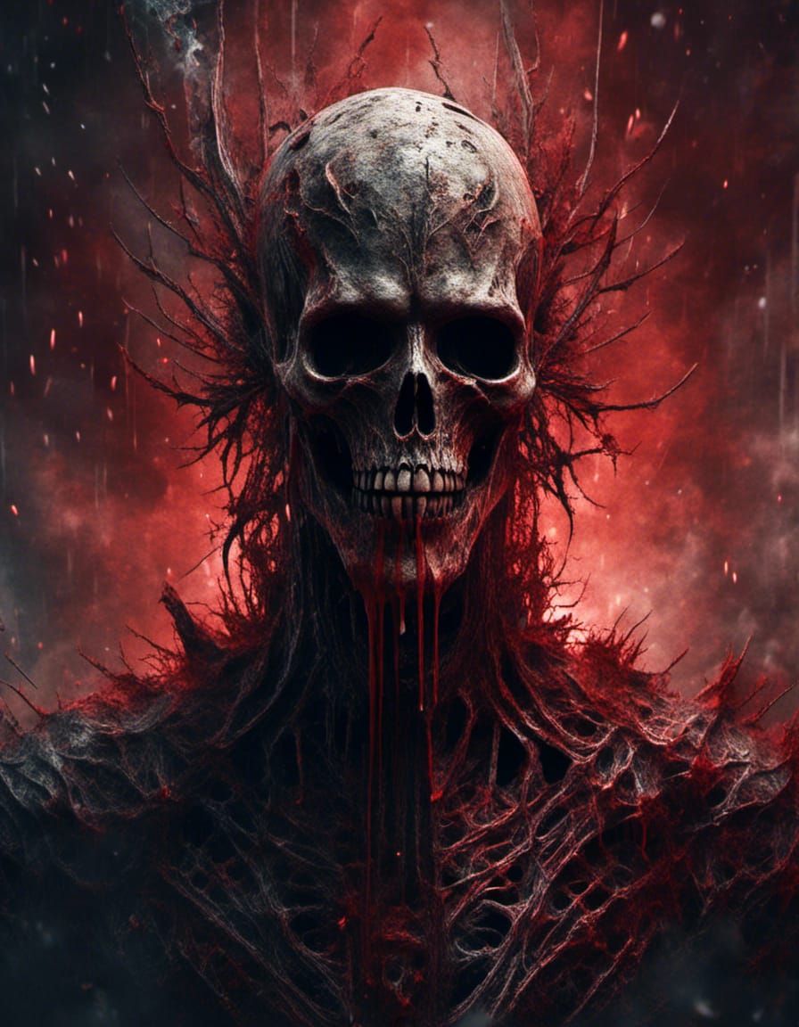 Terrifying Bloody Demon in Destroyed Temple