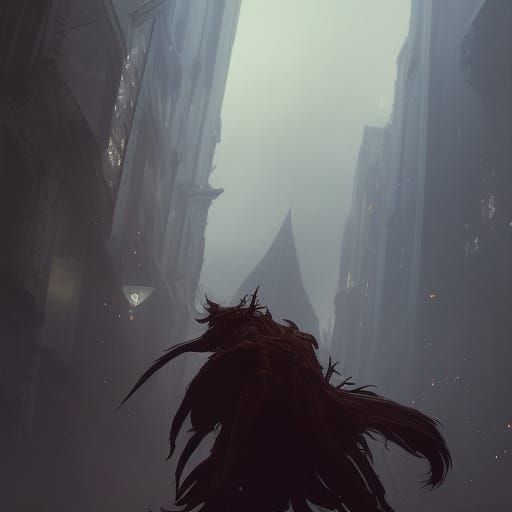 Fantasy Humanoid Figure with Tail in Art Nouveau Style