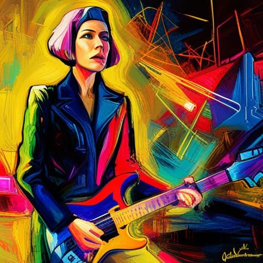 Queen Elizabeth I Rocks in Expressionist Cyberpunk