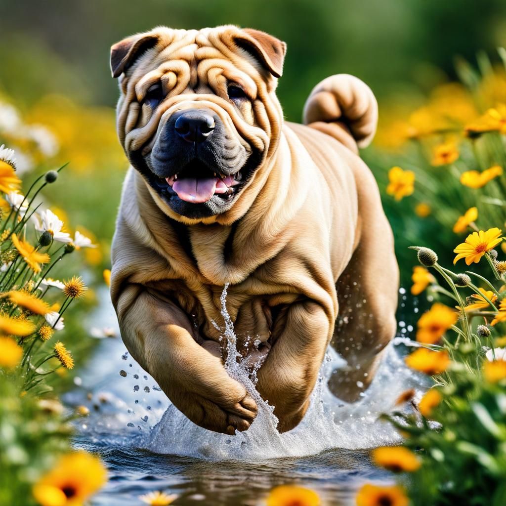 Chinese Shar Pei Puzzle in Wildflower Field