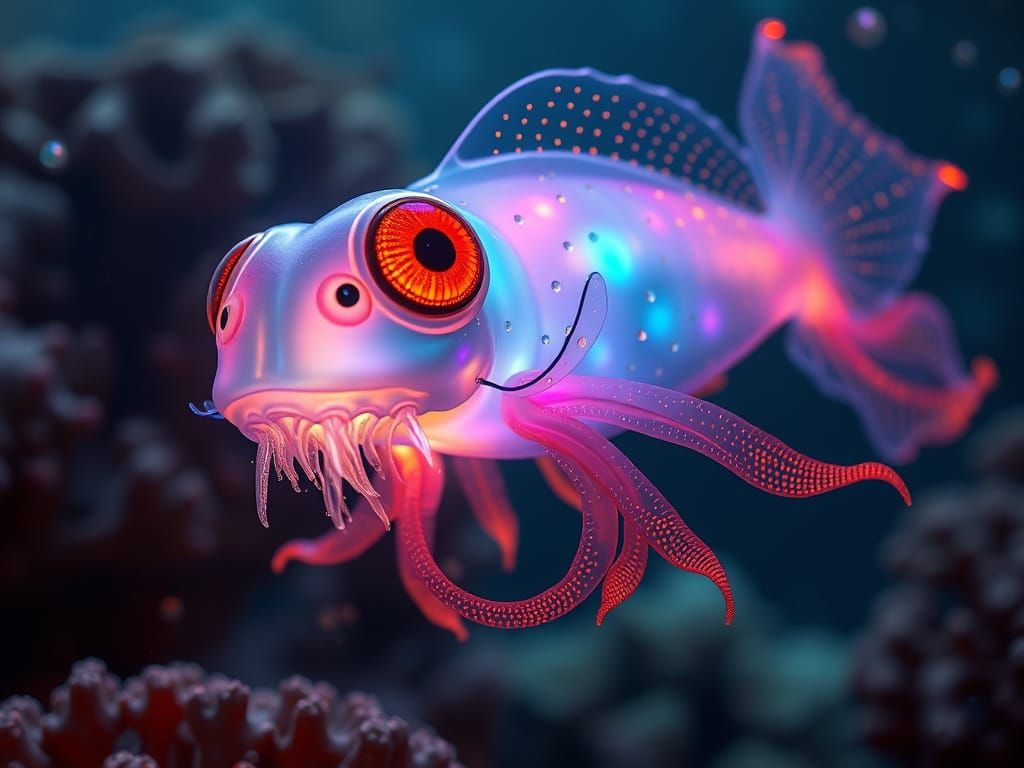 Bioluminescent Jellyfish Creature in a 3D Underwater Scene