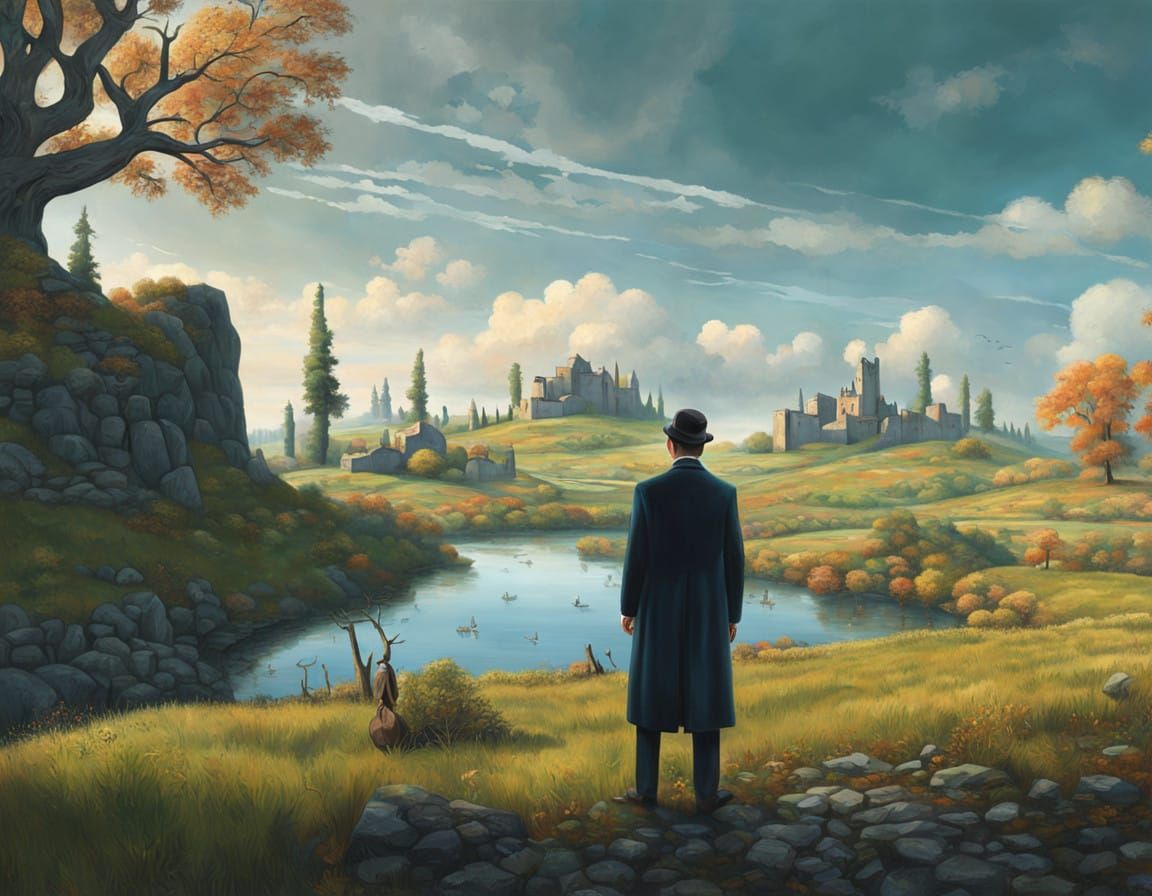 Surrealist's Dreamlike Encounter in a Belgian Landscape