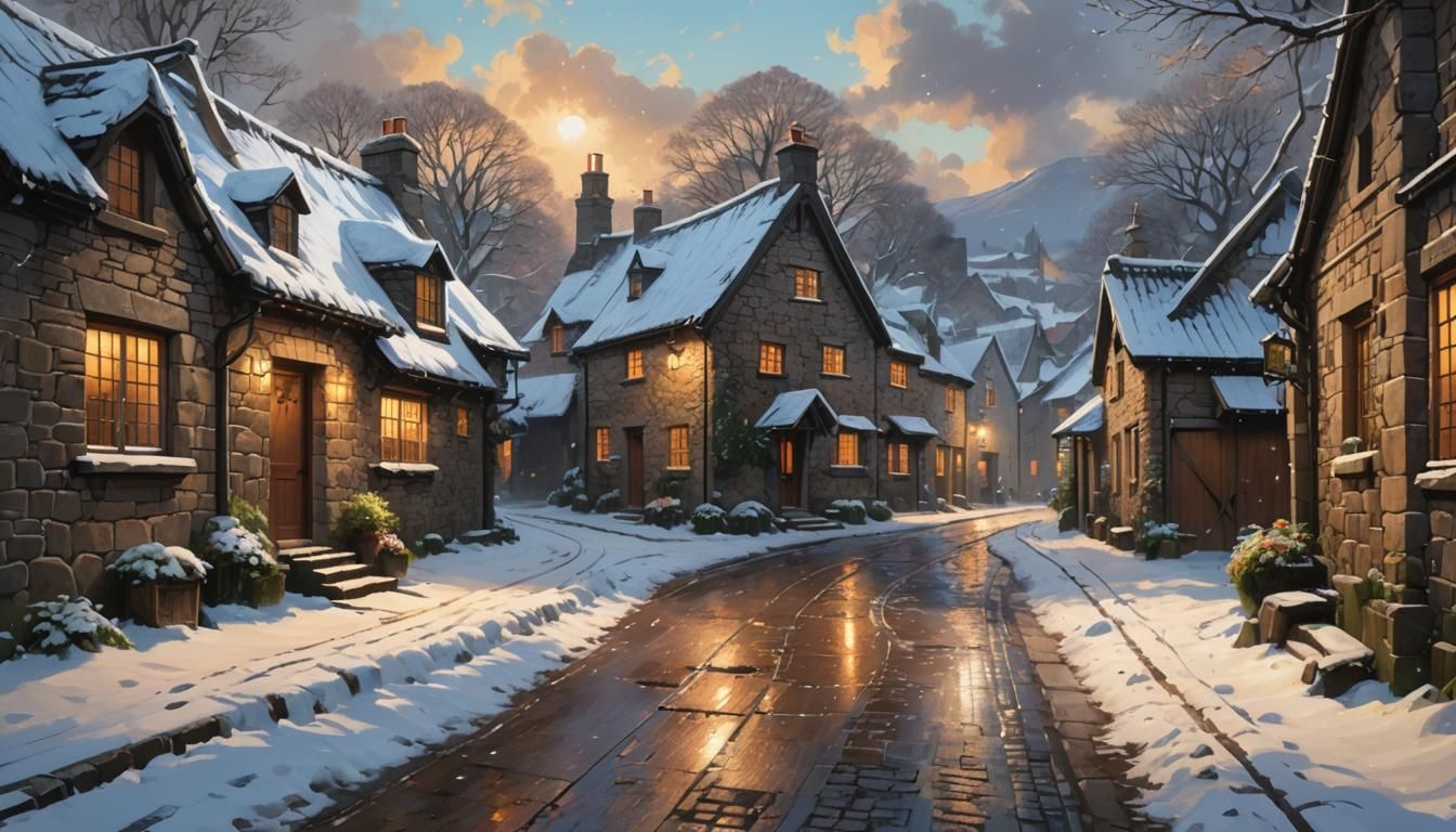 Surreal Winter Wonderland in Vibrant Oil Painting Style