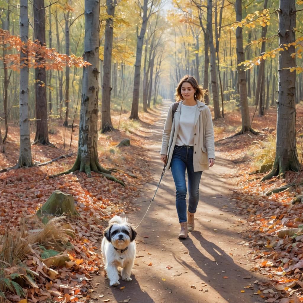 Woman Walking Dog: Australian Impressionism Watercolor
