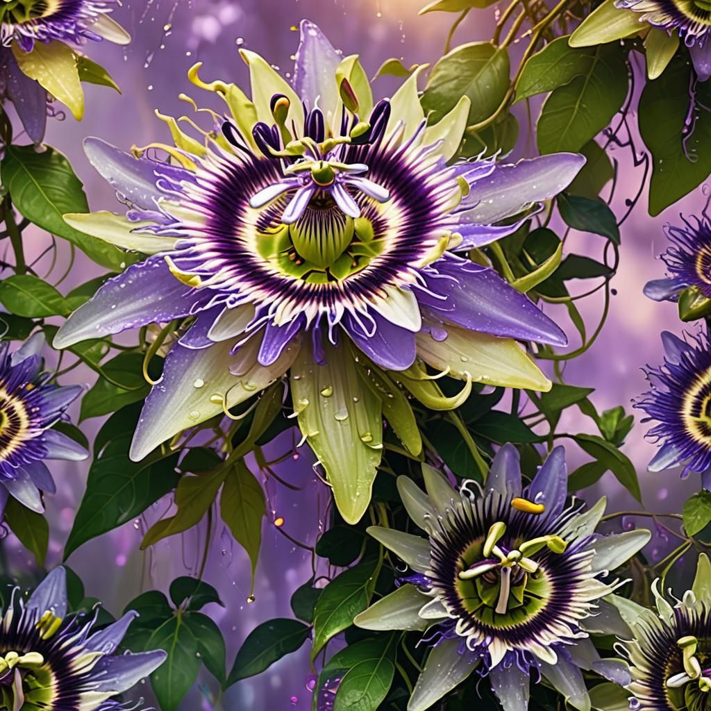 Passionflower in Tropical Setting: Fantasy Botanical Illustr...