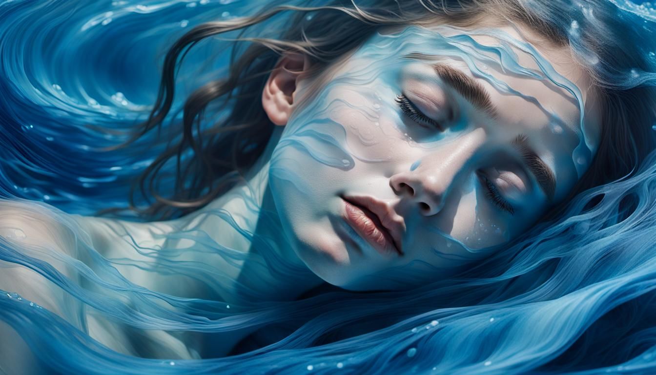 Dreamlike Portrait in Surrealist Blue Hues