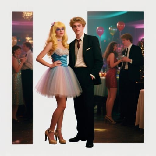 1990s Prom Scene: Crossdressing Teenager Poses with Friend