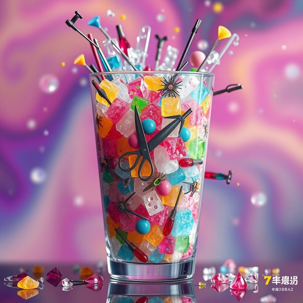 Vibrant Glass Overflowing with Razor-Sharp Objects in Whimsi...