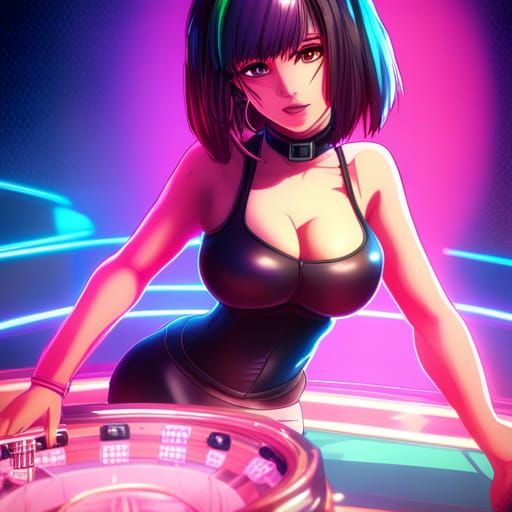 Anime Style Woman in Neon Casino