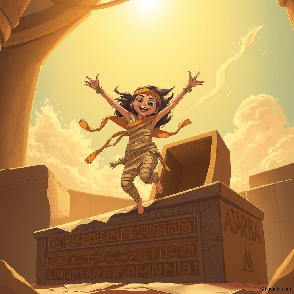Playful Mummy's Leap: A Whimsical Egyptian Scene