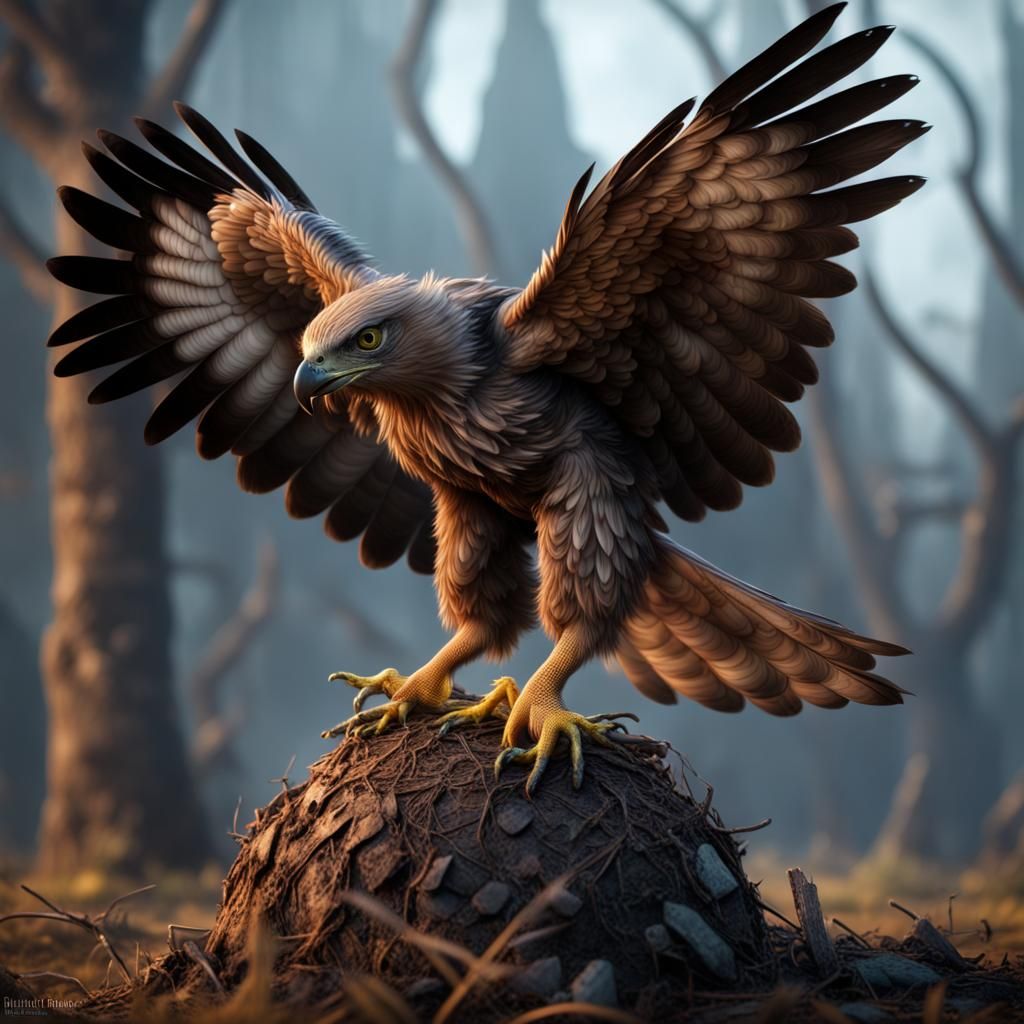 Hungry Newly Hatched Hawk: Detailed Matte Painting