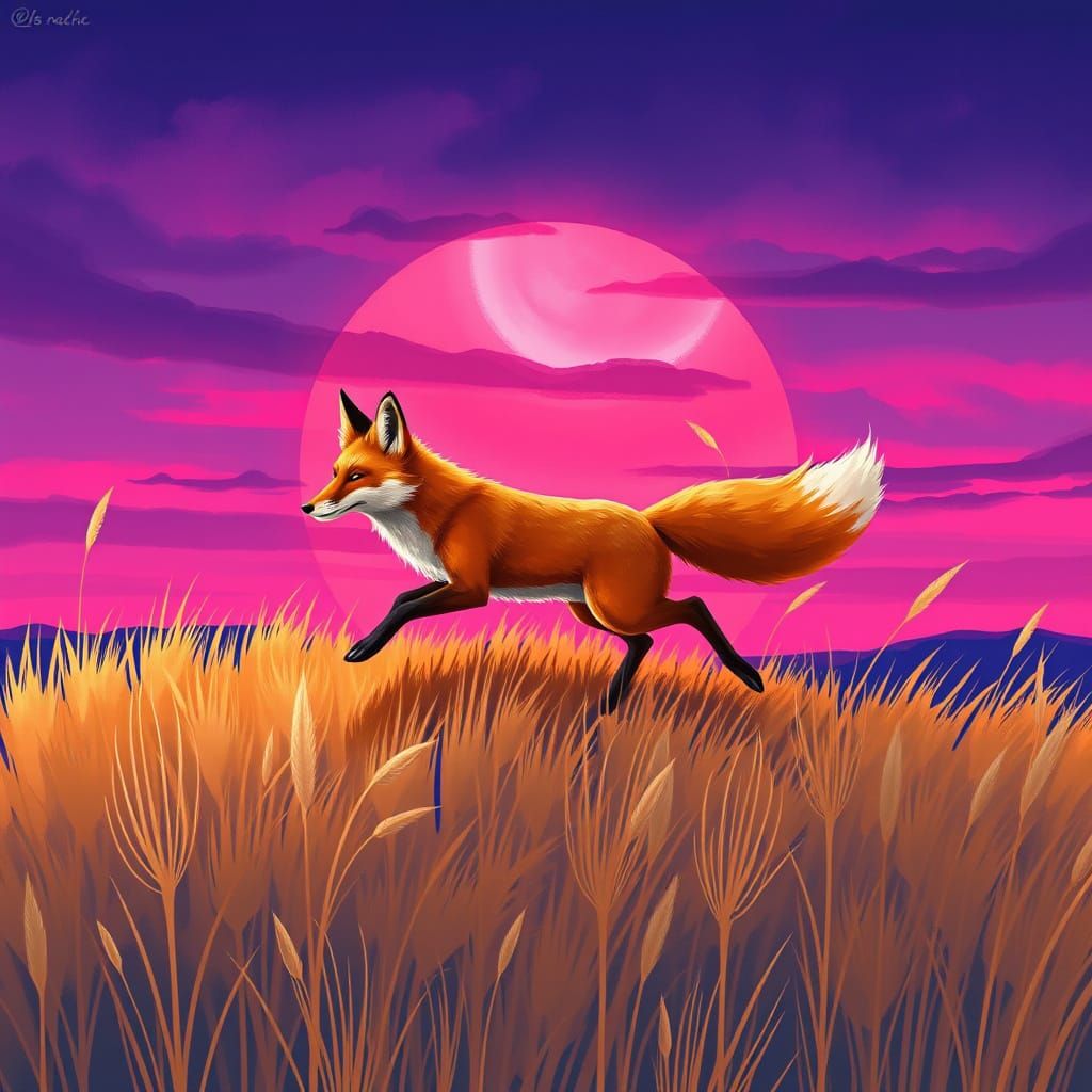 Fox in Vibrant Purple Sunset
