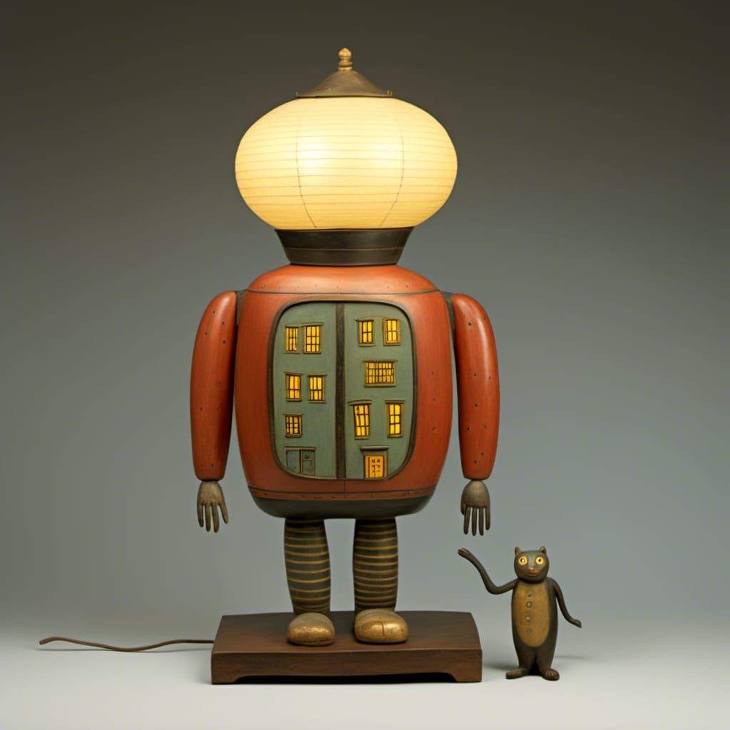 Ornate Wooden Lamp with Intricate Carvings