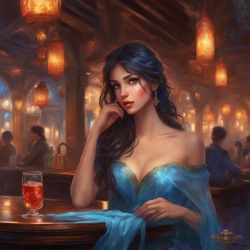 Dreamy Bar Scene with Girl in Fantasy Art Style