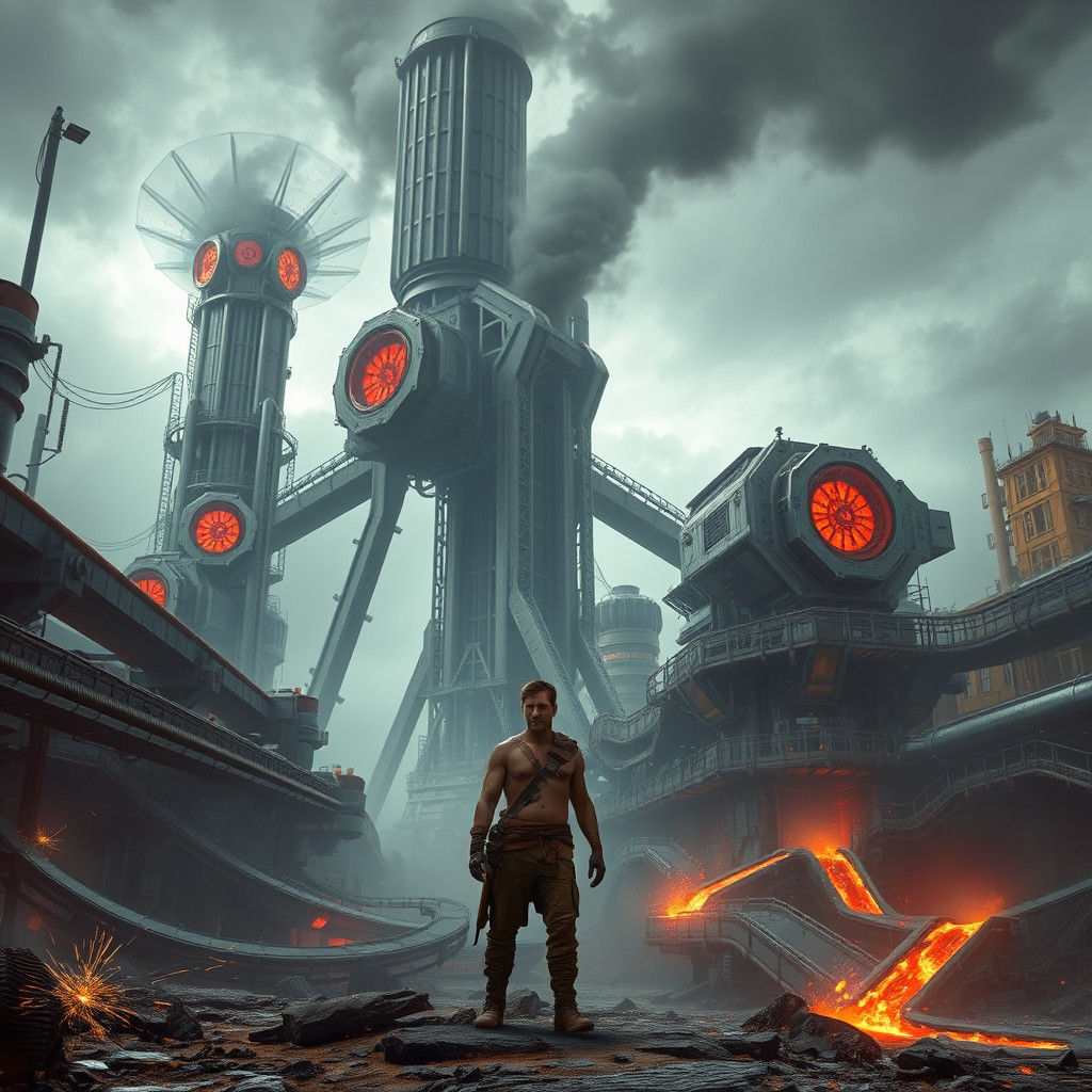 Futuristic Industrial Dystopia: Humanity vs. Machines