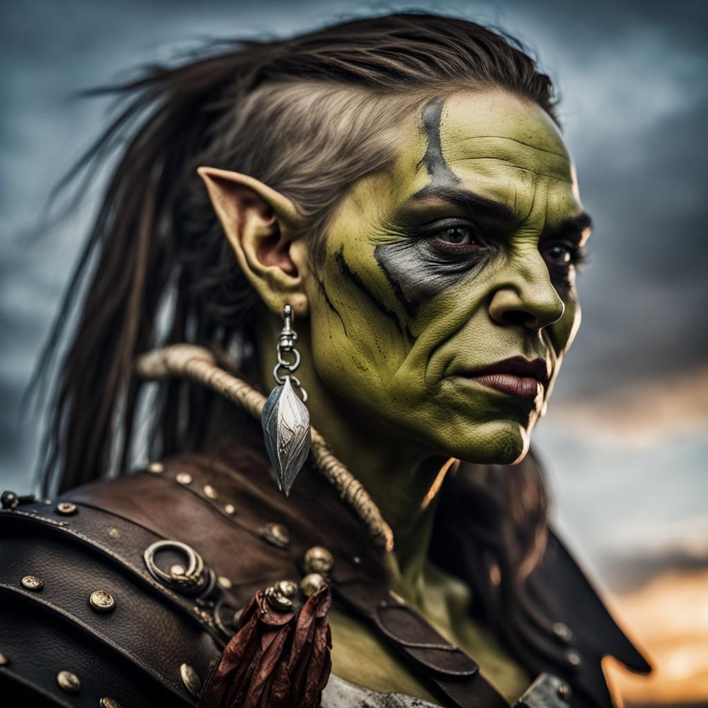 Female Orc Pirate Portrait in D&D Style