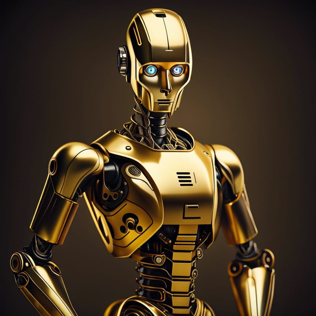 Photorealistic Robot Wearing a 'Sentient' T-Shirt