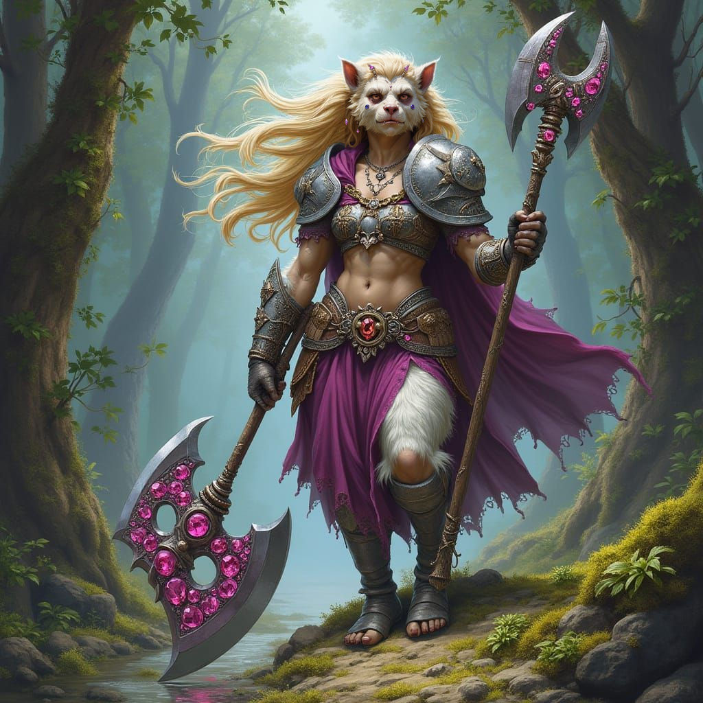 Female Bugbear Barbarian with Bedazzled Armor