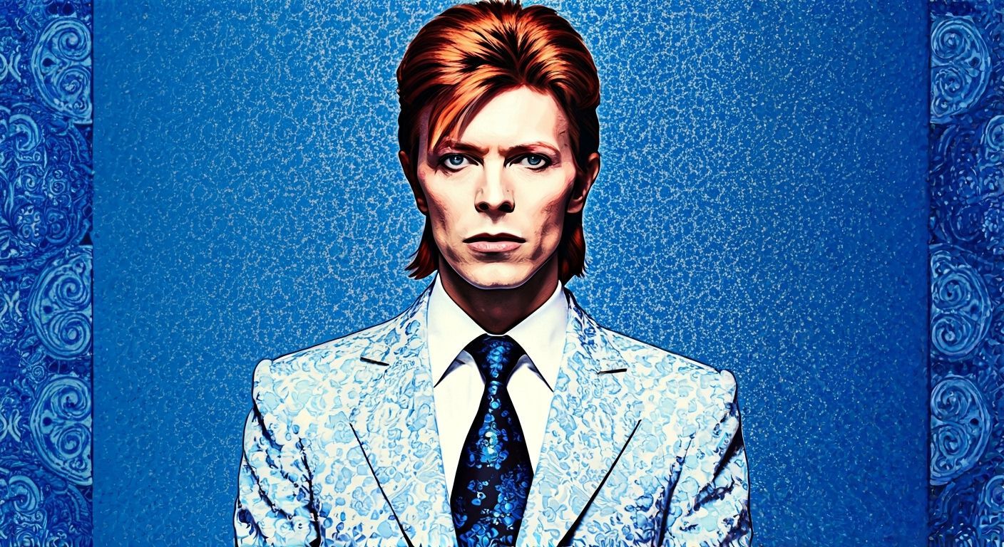 Ziggy Stardust Glitch Art in Delft Blue Style