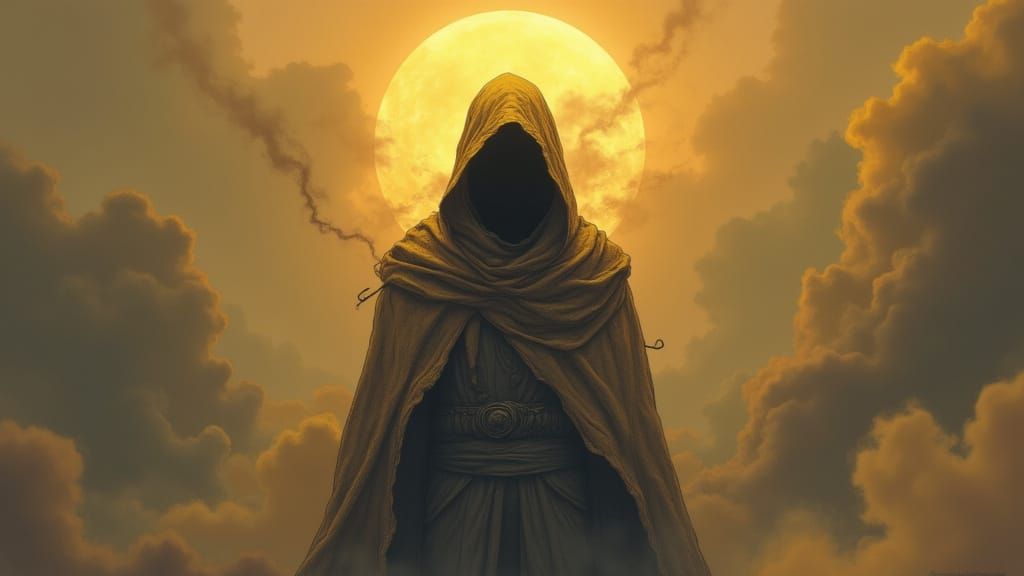 Mysterious Figure in Smoky Post-Apocalyptic Landscape