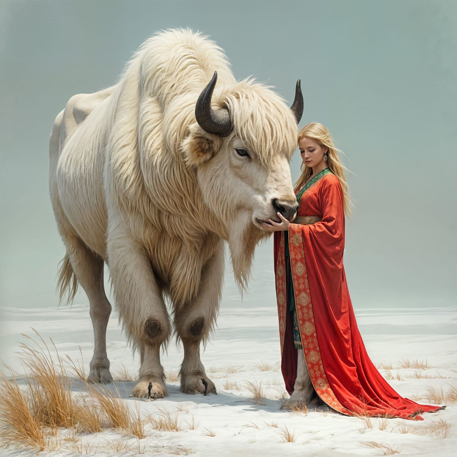 Surreal Mythical Buffalo Goddess in Harmony with Nature